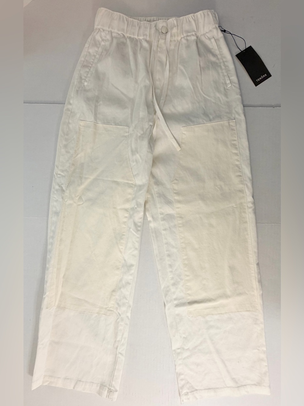 Tenore Soft Cotton White Y2K Utility High Elastic Waist Wide-Leg Pant Size XS